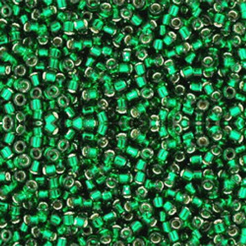 Toho Treasure 11/0 TRANSPARENT SILVER-LINED GREEN EMERALD Seed Beads