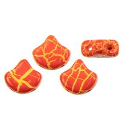 2-Hole GINKGO LEAF Czech Glass Beads Ionic Red-Yellow