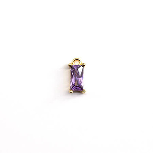 MINI CHARM Purple Color Glass Rectangle 9x4mm Gold Plated