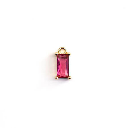 MINI CHARM Fuchsia Color Glass Rectangle 9x4mm Gold Plated