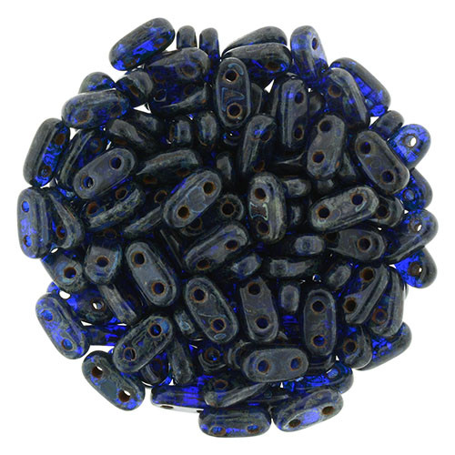 2-Hole Bar Beads 6x2mm CzechMates COBALT PICASSO