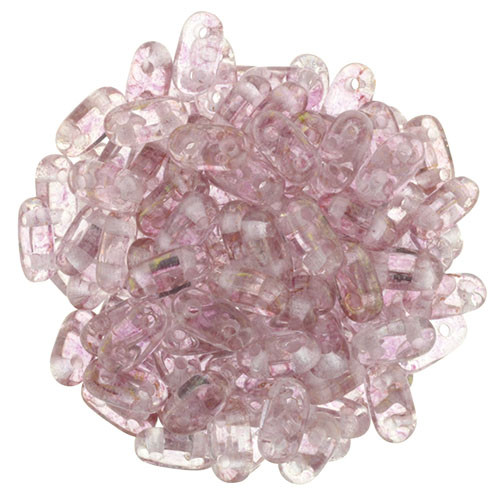 2-Hole Bar Beads 6x2mm CzechMates LUSTER TRANSPARENT TOPAZ PINK