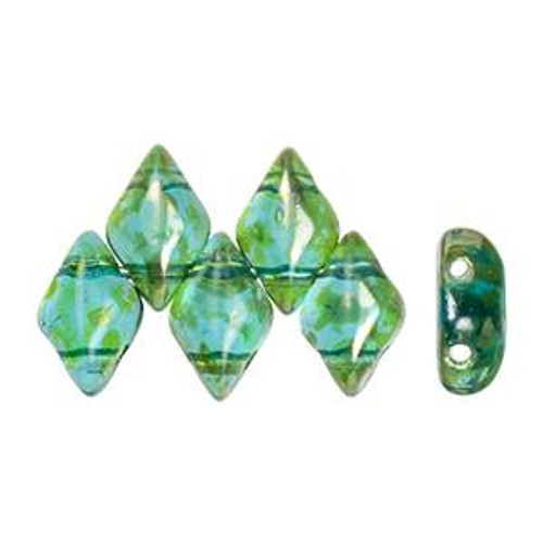 2-Hole GEMDUO 8x5mm Czech Glass Beads AQUAMARINE REMBRANDT