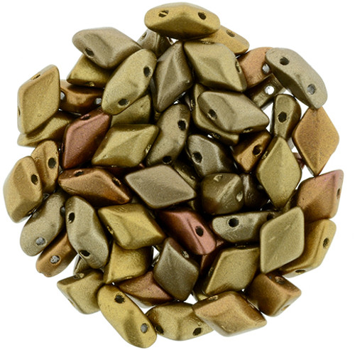2-Hole GEMDUO 8x5mm Czech Glass Beads MATTE METALLIC GOLD IRIS