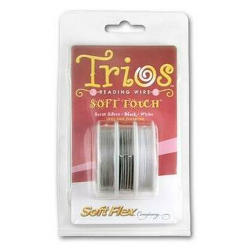 BEADING WIRE Soft Flex Soft Touch Trios SATIN SILVER BLACK AND WHITE