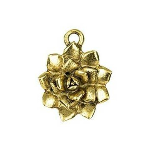 NUNN DESIGN Succulent Charm 16mm Antique Gold Plated Pewter