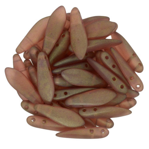 2-Hole Dagger Beads CzechMates MILKY PINK COPPER PICASSO