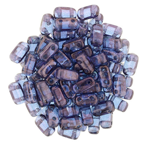 2-Hole Brick Beads 6x3mm CzechMates LUSTER TRANSPARENT DENIM BLUE