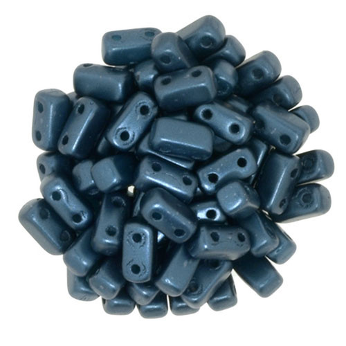 2-Hole Brick Beads 6x3mm CzechMates PEARL COAT STEEL BLUE