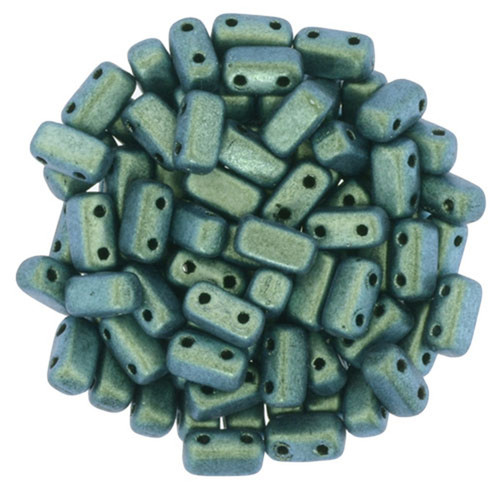 2-Hole Brick Beads 6x3mm CzechMates POLYCHROME AQUA TEAL