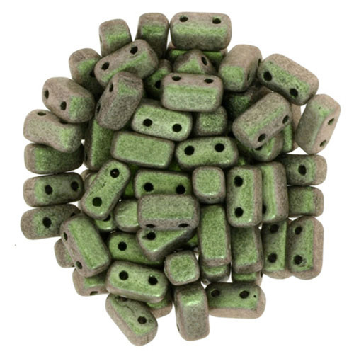 2-Hole Brick Beads 6x3mm CzechMates POLYCHROME OLIVE MAUVE