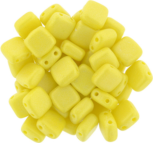 2-Hole TILE Beads 6mm CzechMates SUEDED GOLD OPAQUE YELLOW