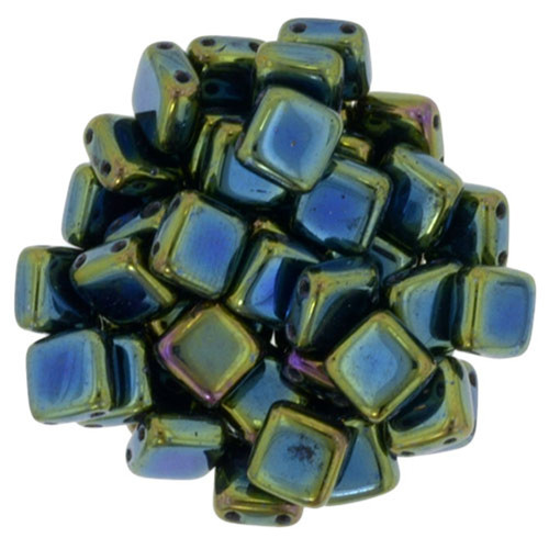 2-Hole TILE Beads 6mm CzechMates IRIS GREEN