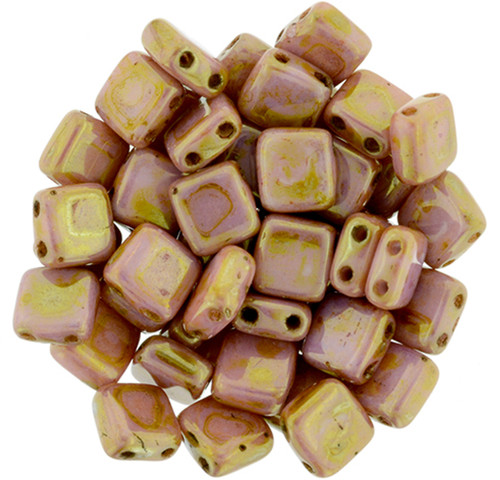 2-Hole TILE Beads 6mm CzechMates LUSTER OPAQUE ROSE GOLD TOPAZ