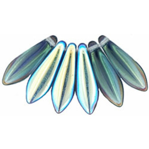 Czech Glass Dagger Beads 16x5mm MONTANA BLUE AB