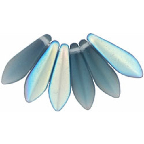 Czech Glass Dagger Beads 16x5mm MATTE MONTANA BLUE AB