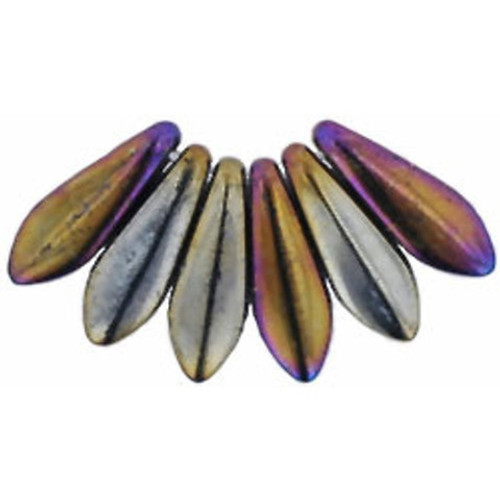 Czech Glass Dagger Beads 16x5mm IRIS BROWN