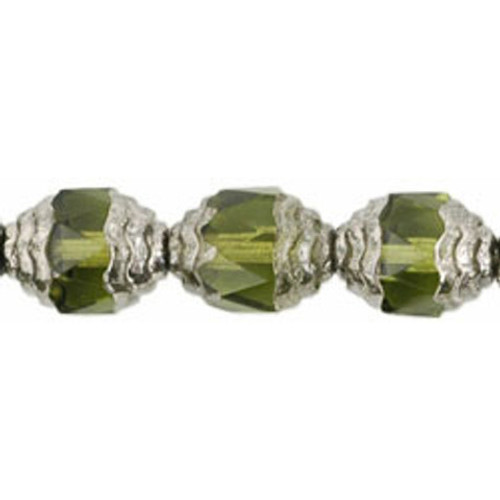 Oval Antique Style Faceted 10x8mm Czech Glass Beads SILVER OLIVINE