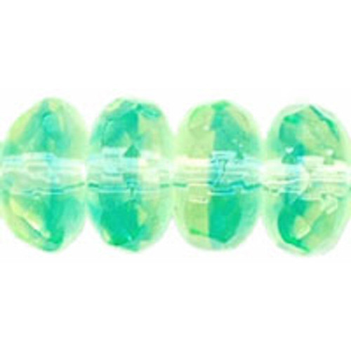 Czech Glass Beads Gemstone Rondelles GREEN BLUE 7x5mm