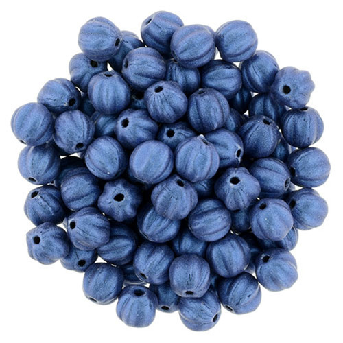Czech Glass Melon Beads METALLIC SUEDE BLUE 5mm
