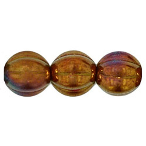 Czech Glass Melon Beads BRONZE LUSTER IRIS OPAQUE RED 8mm