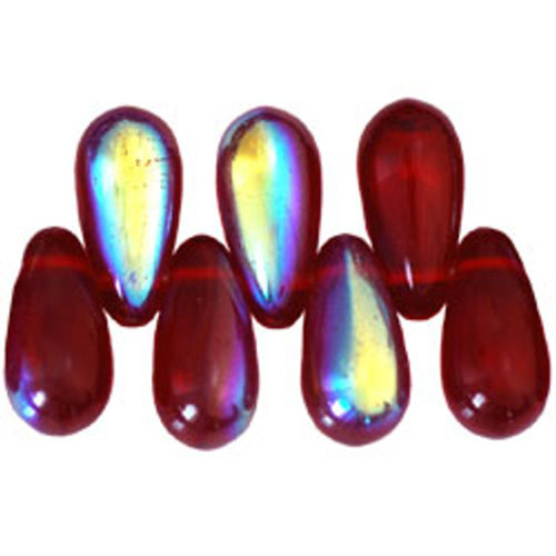 Drop Beads Czech Glass SIAM RUBY AB 10x5mm