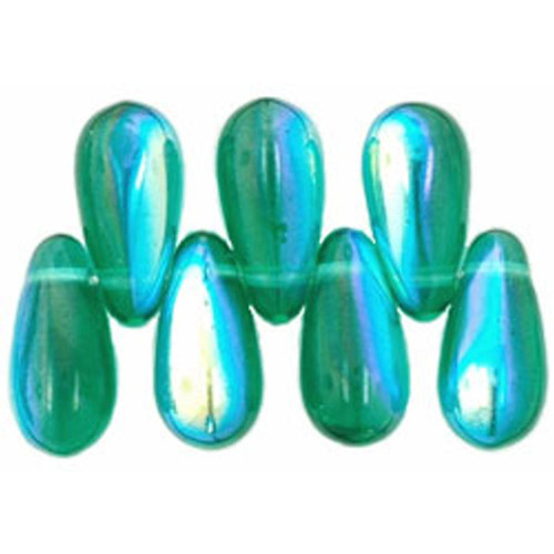 Drop Beads Czech Glass EMERALD AB 10x5mm