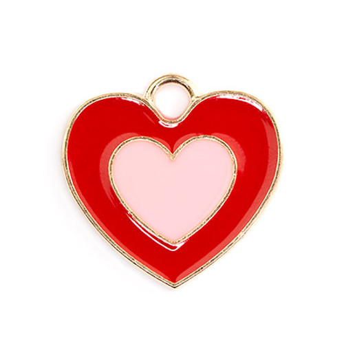 Charm-HEART RED -PINK -20x19mm Enamel Plated