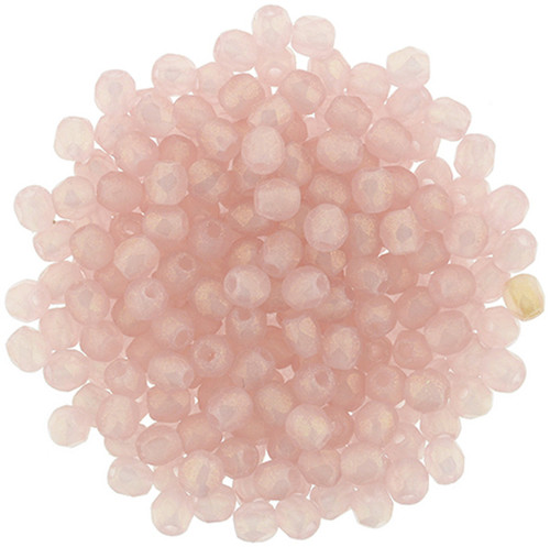 Czech Glass FIREPOLISH Beads 2mm SUEDED GOLD MILKY PINK