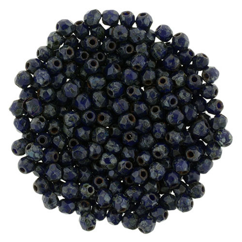 Czech Glass FIREPOLISH Beads 2mm NAVY BLUE PICASSO