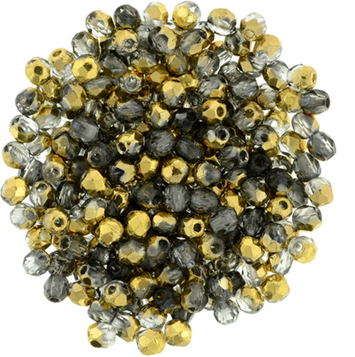 Czech Glass FIREPOLISH Beads 2mm HALF GOLD