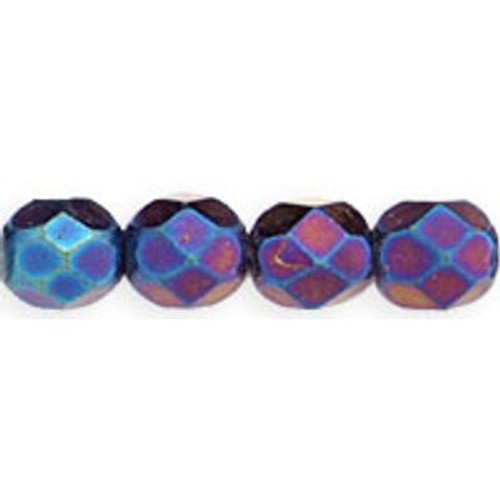 Firepolish 6mm Czech Glass Beads IRIS BLUE