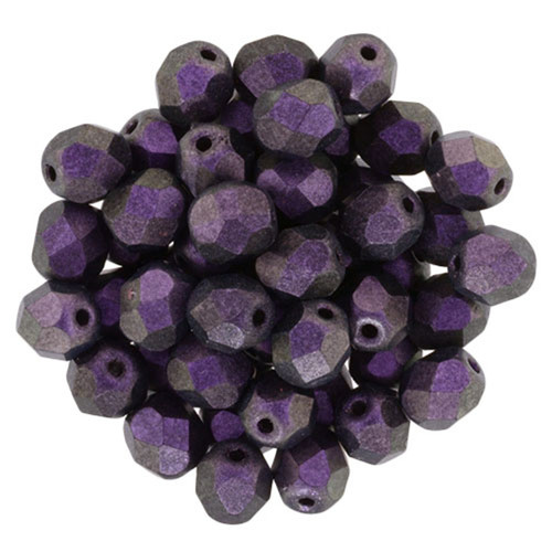 Firepolish 6mm Czech Glass Beads POLYCHROME BLACK CURRANT