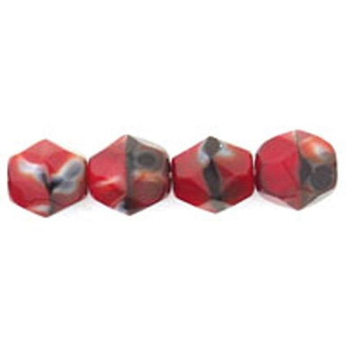 Firepolish 6mm Czech Glass Beads STRIPE RED BLACK BROWN