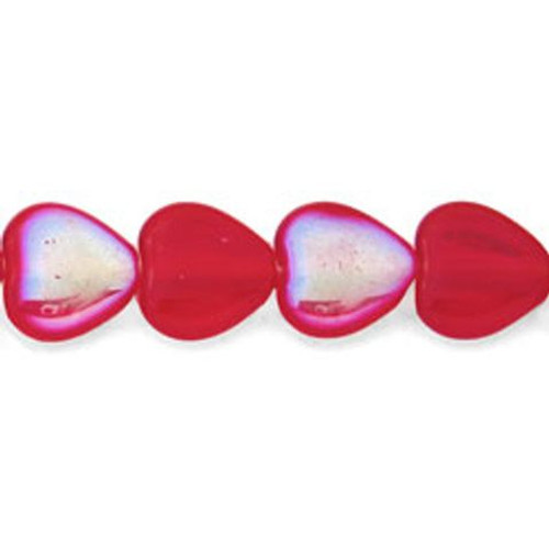 Heart Czech Glass Beads 10x10mm LT SIAM RUBY AB