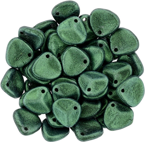 Rose Petal Czech Glass Beads 8x7mm METALLIC SUEDE LEAFY GREEN