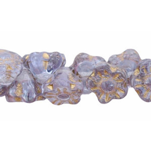 Button Style Flower Czech Glass Beads 7mm LT LAVENDER GOLD INLAY