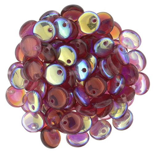 Czech Glass Lentil Beads FUCHSIA AB 6mm