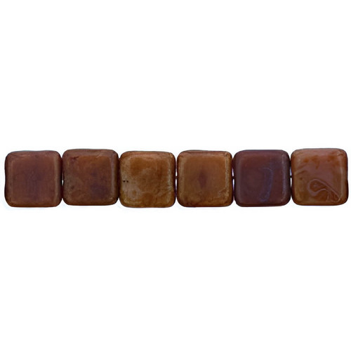 Flat Square Czech Glass Beads 6mm BROWN CARAMEL PICASSO