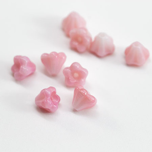 Baby Bell Flower Czech Glass Beads 6x4mm STRAWBERRIES AND CREME