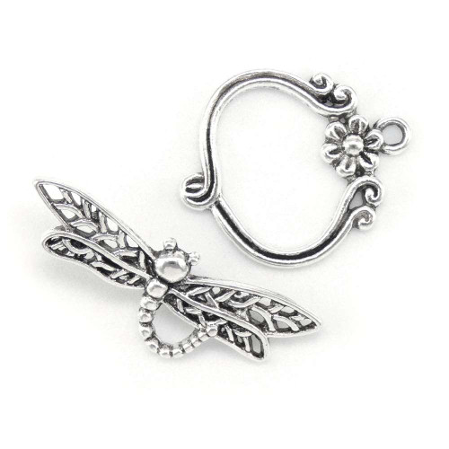 TOGGLE CLASP- Dragonfly 25mm Antique Silver Plated