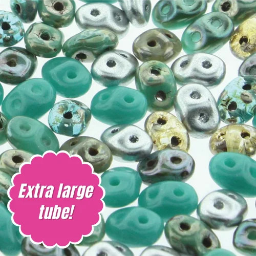 2-Hole SUPERDUO 2x5mm Czech Glass Seed Beads AFRICAN TURQUOISE MIX