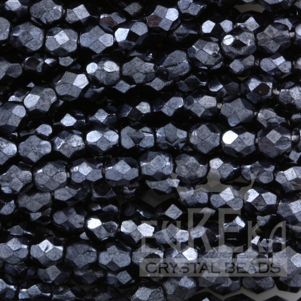 Firepolish 3mm Czech Glass Beads JET HEMATITE (Strand of 50) Firepolish 3mm Czech Glass Beads JET HEMATITE (Strand of 50)