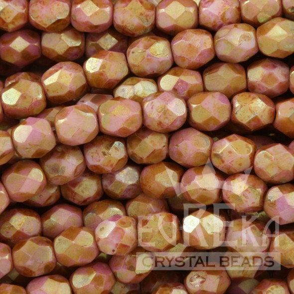 Firepolish 4mm Czech Glass Beads ROSE GOLD TOPAZ OPAQUE LUSTER (Strand of 50)