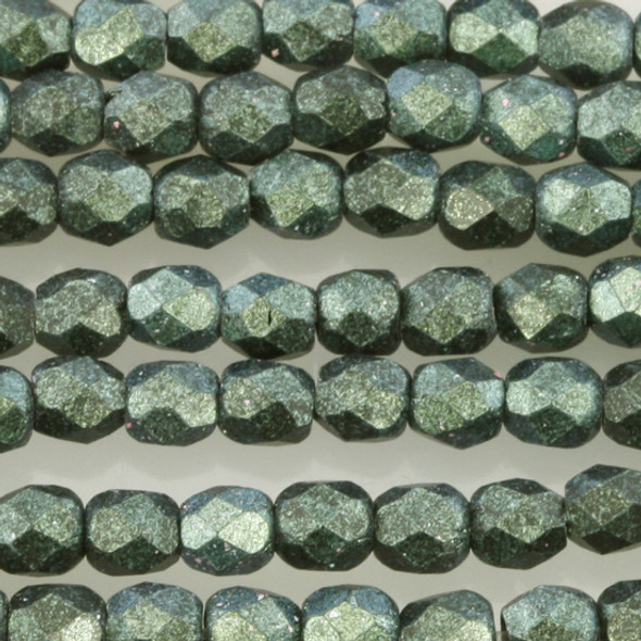 Firepolish 3mm Czech Glass Beads AQUA TEAL POLYCHROME (Strand of 50)