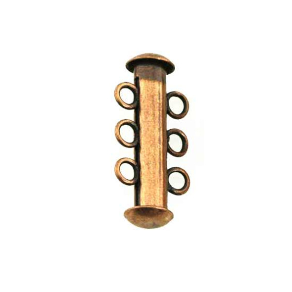 TUBE BAR Clasp 3-Strand 21mm Antique Copper Plated