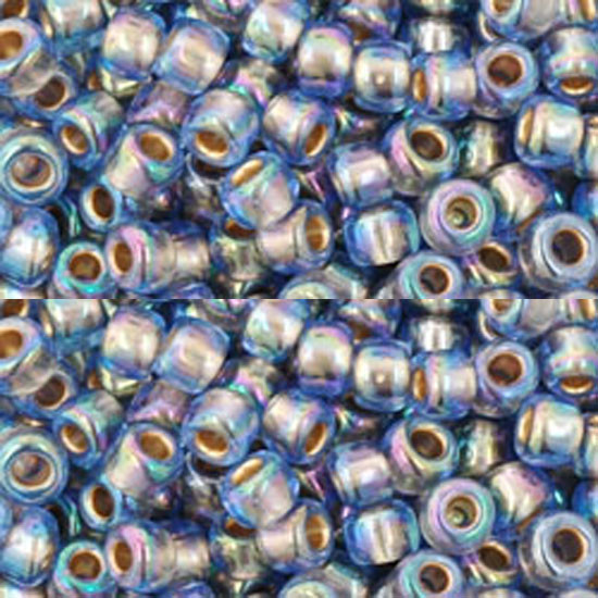 SIZE-6 #997 LIGHT SAPPHIRE RAINBOW GOLD LINED Toho Round Seed Beads