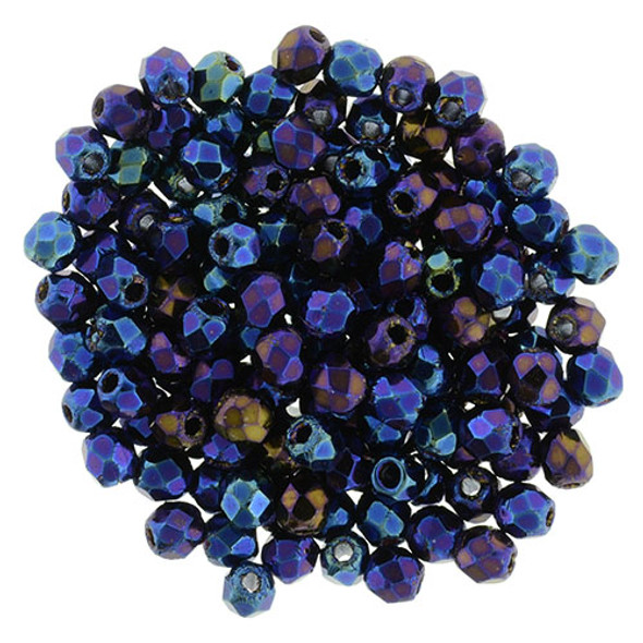 2mm Firepolish Round IRIS BLUE Czech Glass Beads