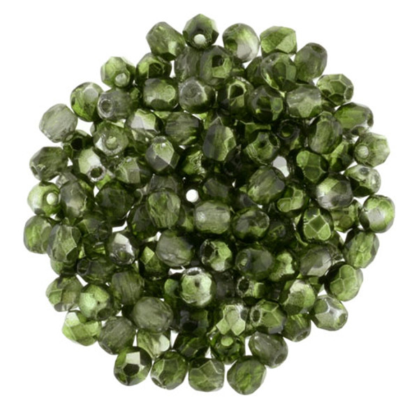 2mm Firepolish Round FERN GREEN MIRROR Czech Glass Beads
