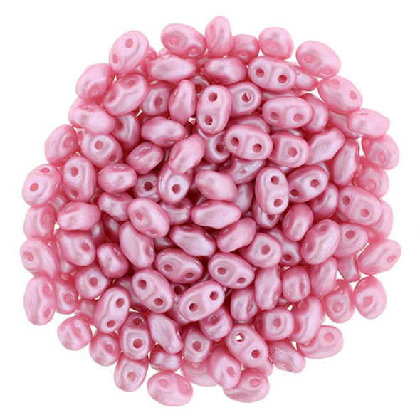 2-Hole MINIDUO 2x4mm Czech Glass Beads PEARL COAT FLAMINGO (2.5" tube)